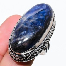 Blue Sodalite Gemstone Handmade 925 Sterling Silver Jewelry Ring Size 8 US 