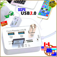 Memory Card Reader HUB USB 3.0 Speed 5GBPs Adapter Alu 3xPort USB-MS SD M2 TF