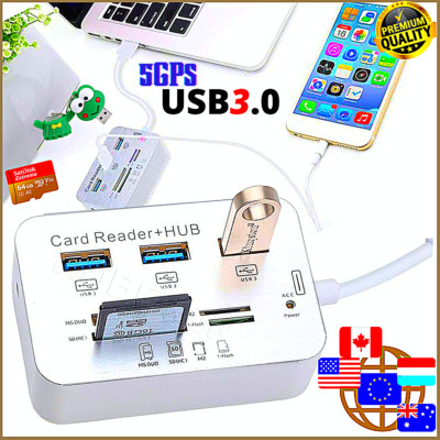 Memory Card Reader+HUB USB 3.0 Speed 5GBPs Adapter Alu 3xPort USB-MS SD M2 TF