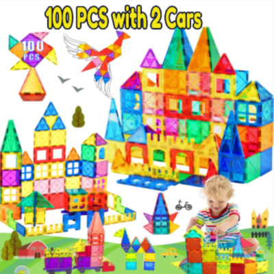 Magna Tiles Clear Colors Magnetic Building Toy Magnet Blocks Kids 3D Set 100 Pcs