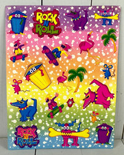 Vintage Lisa Frank Sticker 1990s Dog Rock N Roll Graffiti Skater Full Sheet Rare
