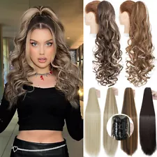 Claw on Ponytail Clip in Hair Extensions Straight Curly Long Hair Piece 140G US