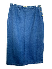 Vintage Eddie Bauer Woman 10P Denim Skirt Midi Maxi Button Western Farmhouse
