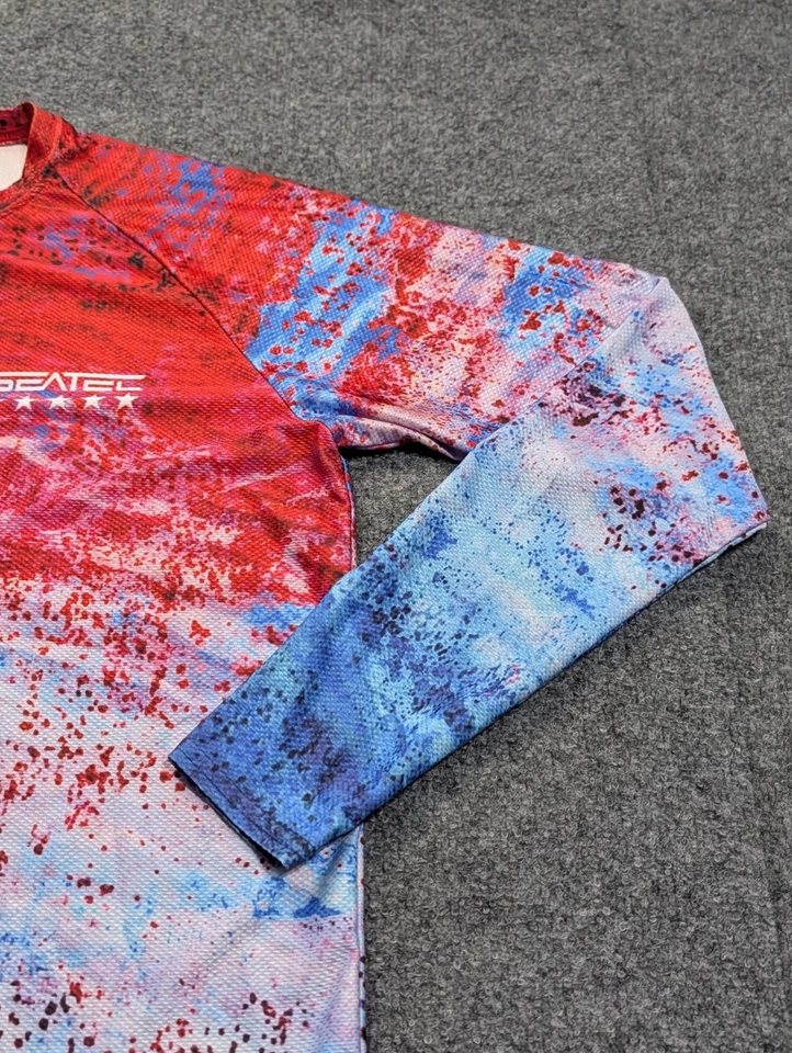 Seatec Long Sleeve Fishing Shirt Mens Medium Splatter Design Red White Blue Med - Image 4 of 4