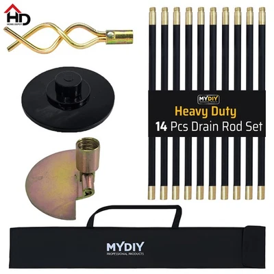 MY DIY PROFESSIONAL PRODUCTS Drain Rod Set X14 Cleaning Unblock Drainage Worm Screw Plunger with Storage Bag