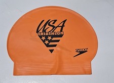 Speedo USA Triathlon Silicone Swim Cap Orange Official Event Issue Unused