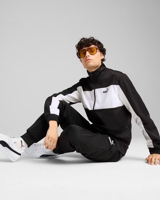  Puma Poly Colorblock Full Trainingsanzug Herren Ganzanzug Schwarz Weiß 