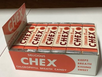 1930 s Chex Chorophyll Cinnamon Breath Candy Dead Stock Advertising W/12 Pkgs