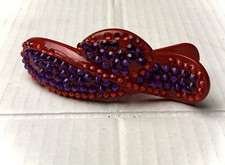 Vintage Rhinestone Hair Clip Barrette Purple  Red Gemstones Plastic 90s