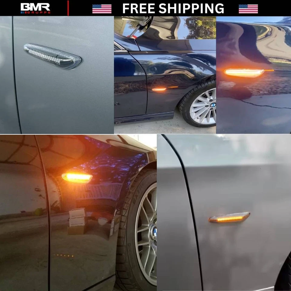 Luces de señal LED laterales dinámicas lente transparente para BMW E90 E92 E60 E61 E82 E46 Foto 2 de 4