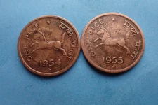 India, One Pice 1954 b & 1955 hd,  as shown.