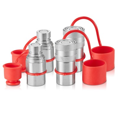 VEVOR 1/2'' Flat Face Hydraulic Couplers 1/2'' NPT Skid Steer Couplers 4 Dust Caps