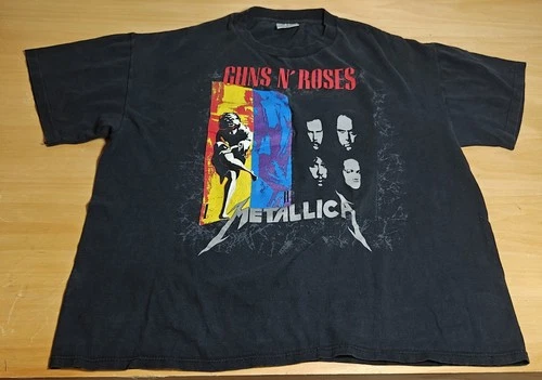 90s Metallica and Guns N' Roses tour black band 1990s vintage concert t-shirt, vintage, size XL, single stitch, B+ condition