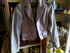 Damen, Mädchen, Jeans Blazer Kurz Taille Jacke Knöpfe stein hell grau G. 36, S