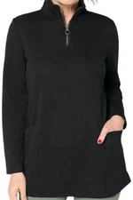 Denim & Co. Women's Active Jacquard Quarter Zip Tunic Black