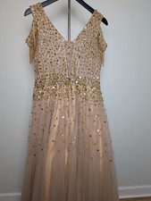 Sequin Bead Embellished Evening Gown with Cold Shoulder Design Full Length