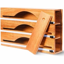 KITSPAC KITCHEN ACACIA WOOD PLASTIC WRAP & FOIL 3 IN 1 ROLL DISPENSER