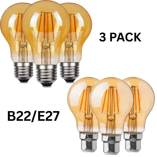 3 x LED Filament Vintage Edison Light Bulbs E27/B22 4W Decorative Warm white