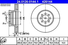 2x Bremsscheibe ATE 24.0126-0144.1 für MERCEDES SPRINTER B905 616 CDI 905 612