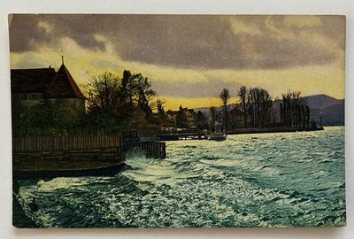 Swiss Lake Village Sunset Postcard WG Serie 82 Switzerland Tinted 1930s-40s