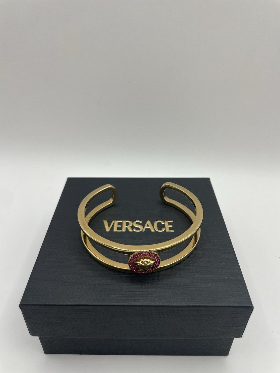 Versace Bracelet Metal Strass Gold Size L 550 Retail