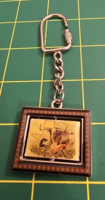 Vintage Texas Longhorn Spinner Souvenir Metal Keychain, B2b5