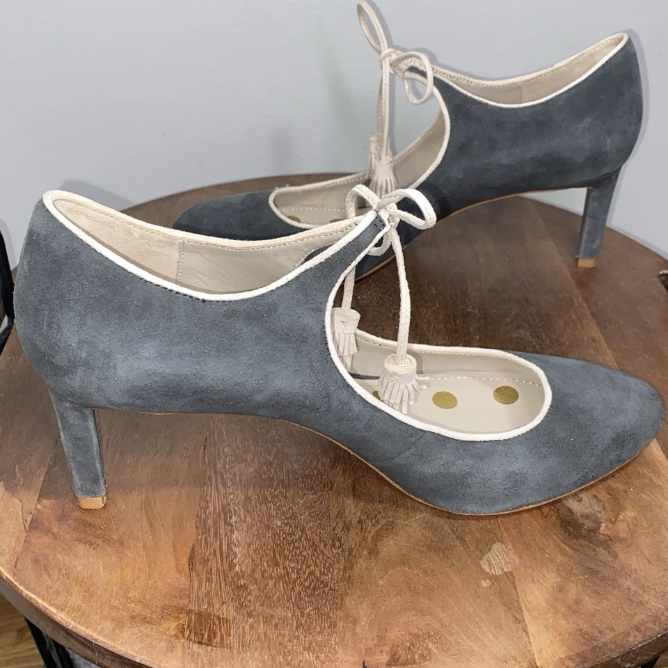 Boden Heels Shoes Women Size 42 US Size 10.5-11 Gray Suede Tassel Tie Mary Jane - Image 4 of 4