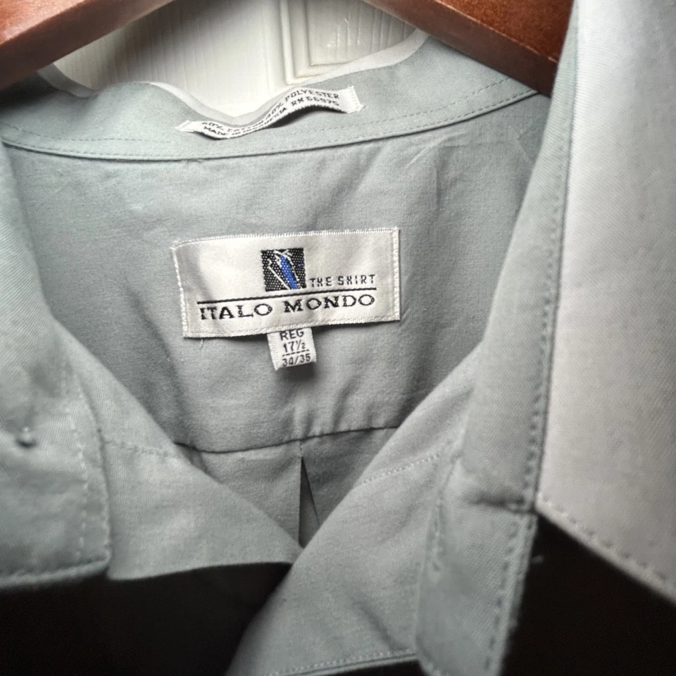 Italo Mondo Dress Shirt Men's XL Grey Blue Button Down Cuff link Formal - Image 3 of 4