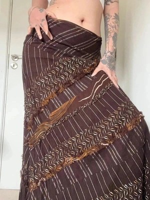 Per Una Boho Patchwork Maxi Skirt Brown Fairy Grunge Lagenlook Size 8