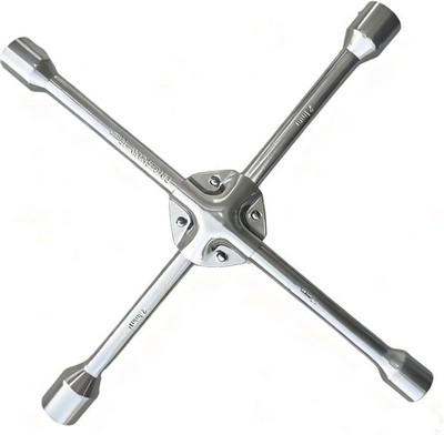 14Inch Universal 4-Way Tire Iron Wheel Lug Nut Wrench Tool Silver Heavy Duty New