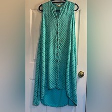 Vintage Button Down Turquoise High-Low Dress Sz XXL