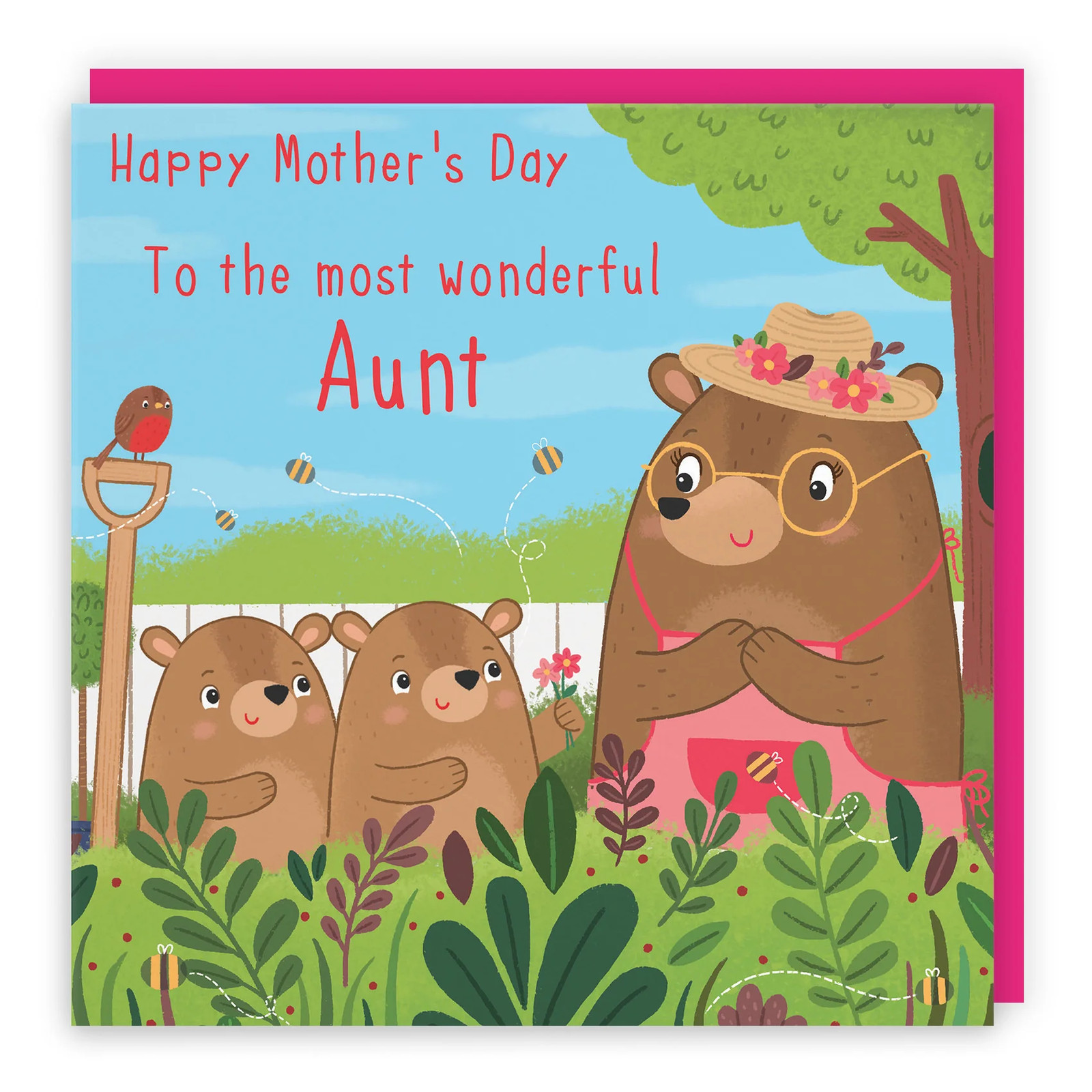 Aunt Mother's Day Card From Two Children Cute Gardening Bears