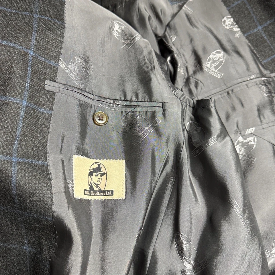 Miller Brother Custom Clothing Mens 48R Brown Check Wool Sport Coat Blazer - Image 3 of 4