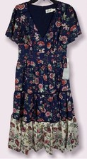 Eliza J. Women's Blue Floral Flutter Sleeve Tiered Midi Dress Size 8 NEW w/tag
