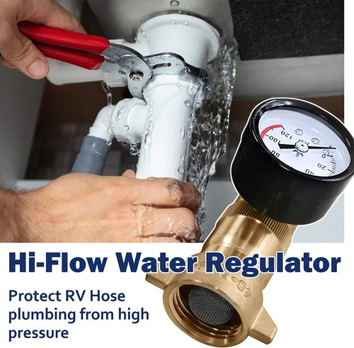 Messing Wohnmobil Wasserdruckregler (40-50PSI) mit Manometer und Filtersieb, 3/4" - Bild 4 von 5