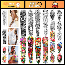 Full Arm Temporary Tattoos - 18 Waterproof Fake Tattoo Sheets for Women Girls
