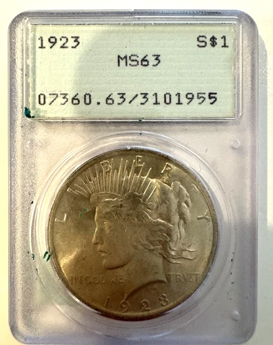 1923 PEACE SILVER DOLLAR PCGS MS63 OLD GREEN HOLDER