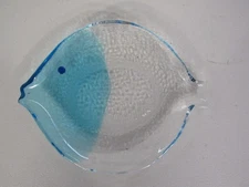 Art Glass Fish Shaped Candy Salt Dip Cellar Blue & Clear Plate Dish -Vintage