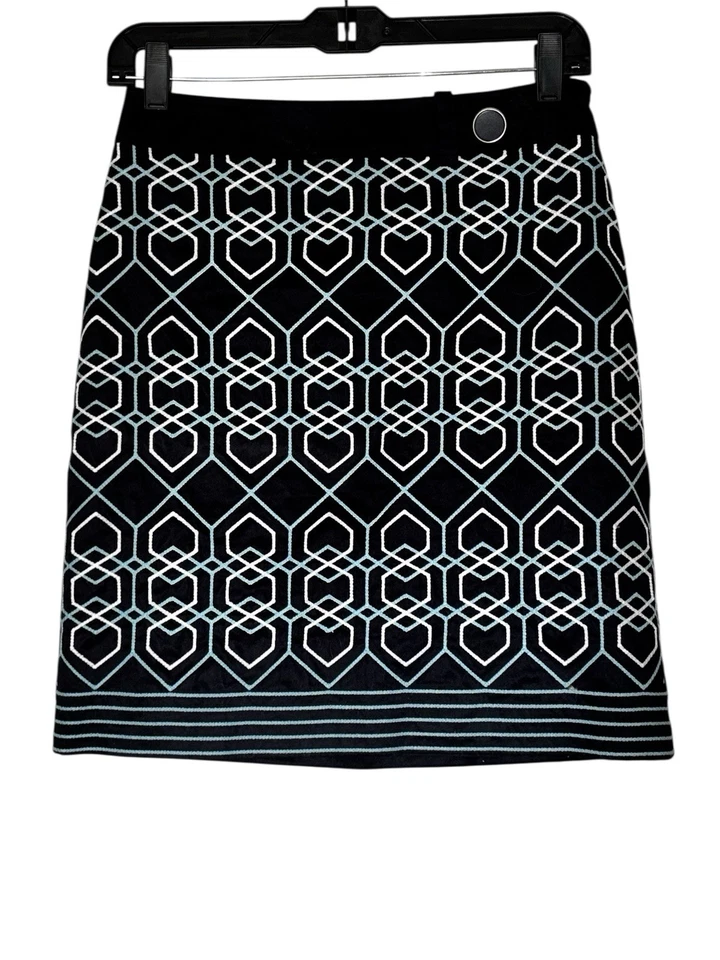 Falda lápiz Ann Taylor para mujer talla 0 pequeña bordada azul marino forrada de algodón carrera Foto 2 de 4