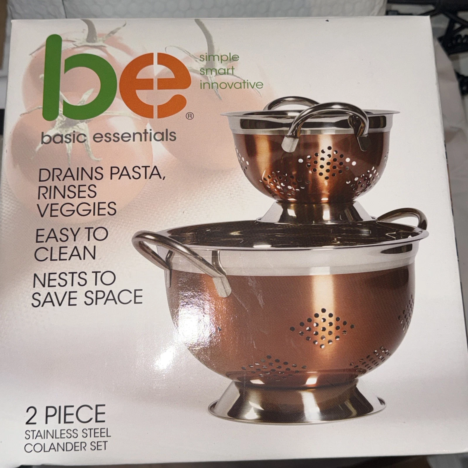 BE Basic Essentials Stainless Steel 2 Piece Colander Set / Strainer Sifter New