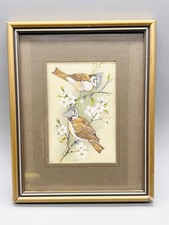 VINTAGE CASH'S ZART GEWEBTES SEIDENBILD WAPPENMEISEN GERAHMT WANDBILD V&Ouml;GEL