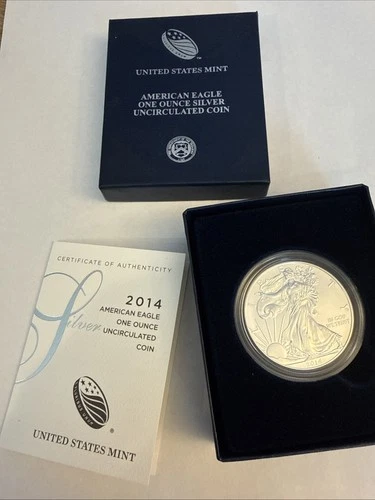2014-W American Eagle Silver uncirculated Dollar in original Mint box with COA