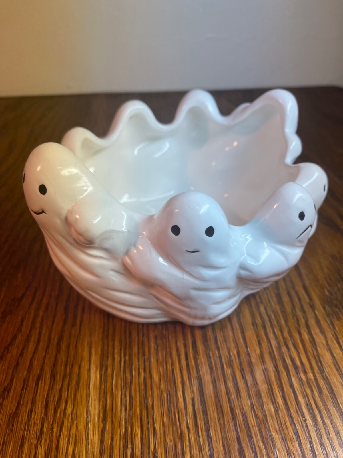 Vintage 1980s Lillian Vernon Halloween Ghost Ceramic Candy Dish Bowl