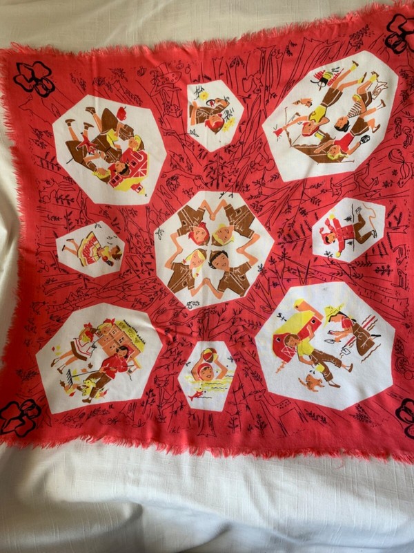 Vintage Girl Scouts of USA Red 23" Rayon Square Brownie Bandana-Scarf ESTATE