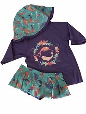 UV Skinz Girl s Size 5 3-Piece Swim Set Swimsuit Hat UPF 50 Purple Narwhal