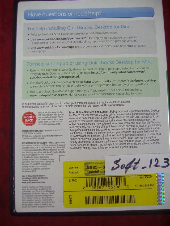 INTUIT QUICKBOOKS DESKTOP 2019 FOR MAC FULL DVD RETAIL BOX VER =LIFTIME LICENSE= - Image 3 of 4