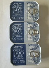 3 Trader Joe's Smoked Trout Fillets in Oil Skinless 3.9 oz Each Tin x 3 Cans
