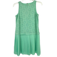Ann Taylor Loft Mint Green Eyelet Pleated Dress Size 6