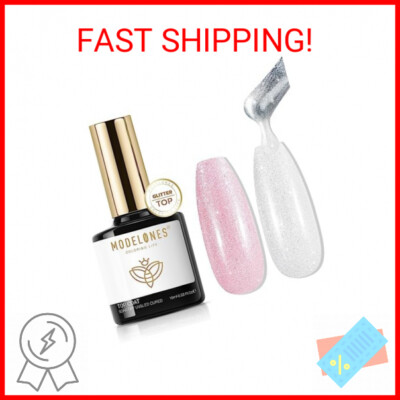 modelones Glitter Gel Top Coat, Ultra Fine White Aurora Clear Glitter Gel Polish