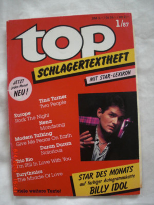 top Schlagertextheft mit Star-Lexikon, Star des Monats: Billy Idol, 1/87
